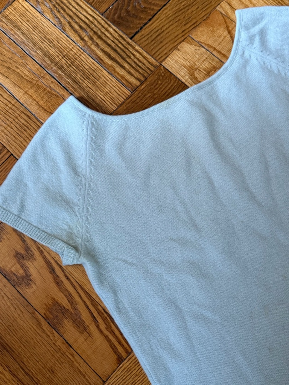 Baby Blue Cashmere Knit Short Sleeve Cropped Sweater Spring Elevated Basic